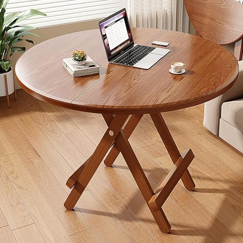 Expandable Round Drop Leaf Dining Table, Space-Saving Folding Table for Small Spaces, Multifunctional Extendable Dining Table, Perfect for Compact Living Areas - color: Brown, size: 60CM/23.6 IN