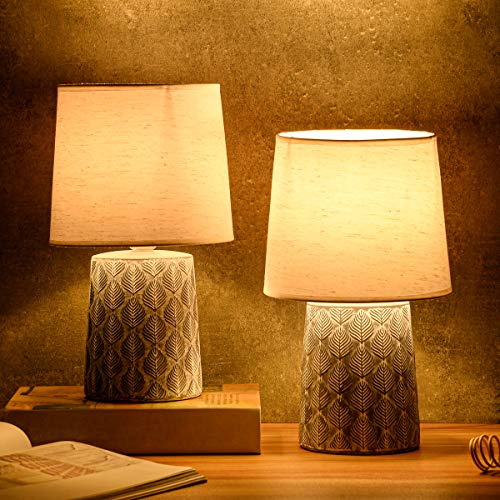 BRUBAKER 2-Pack Classical Table or Bedside Lamps - White - Ceramic Base in Floral Design - 13 Inches