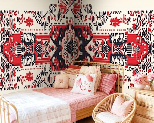 Peel and Stick Wallpaper Wall Murals Tatreez Decorative Palestinian Embroidery Symbol Self Adhesive Removable Canvas Wall Stickers for Living Room Kids Bedroom 100''x144'' - color: Multi6, size: 100x144inch