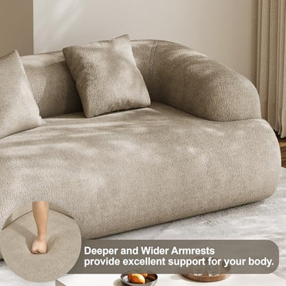 75" Boneless Cloud Loveseat, Modern Cute Curved Chenille Sofa, 2 Seater Compression Couch with 2 Pillows, No Assembly Required for Apartment Living Room, Light Brown - color: Light Brown, size: 75''