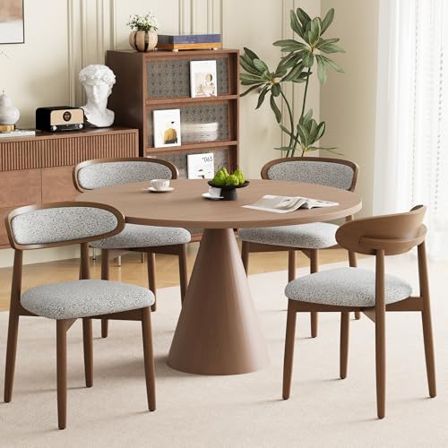 Wooden Dining Chairs Set of 4, Modern Fabric Upholstered Dining Room Chair, Kitchen Side Chairs, Farmhouse Dinner Chair with Curved Back for Kitchen, Lightgrey - color: Lightgrey, size: Set of 4