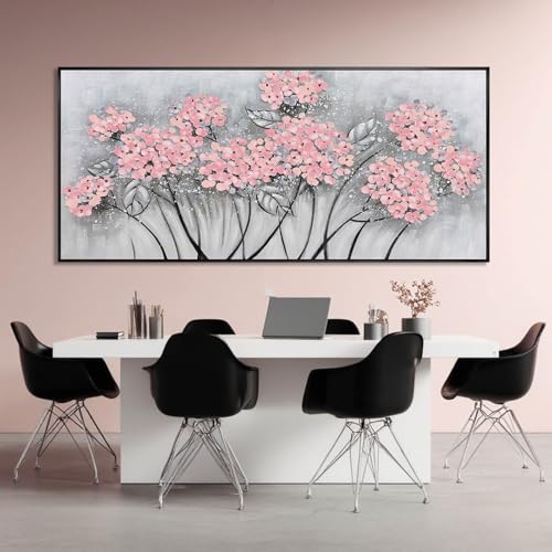 SOUGUAN Flower Wall Art Pink Wood Wall Decor Botanical Oil Painting 32"x70" Large Artwork for Bedroom Canvas Paintings for Office - color: Pink, size: 70"L x 32"W