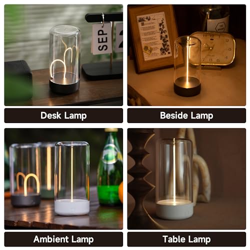 Mini Minimalist Table Lamp, Rechargeable Night Stand Lamp, Gray+White, 2 Packs - color: Gray+White