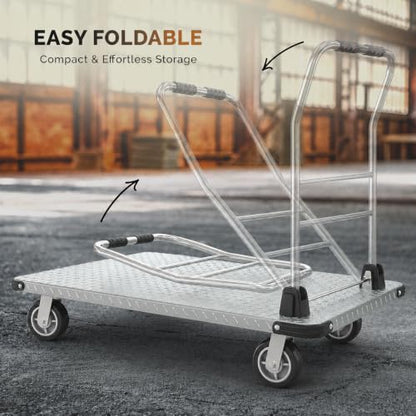 3000 lbs. Capacity Foldable Push Cart Dolly | Moving Platform Hand Truck | Heavy Duty Space Saving Collapsible | Swivel Flat Bed Wagon - Furniture Luggage Lifting - color: Silver, size: 3000 lbs.