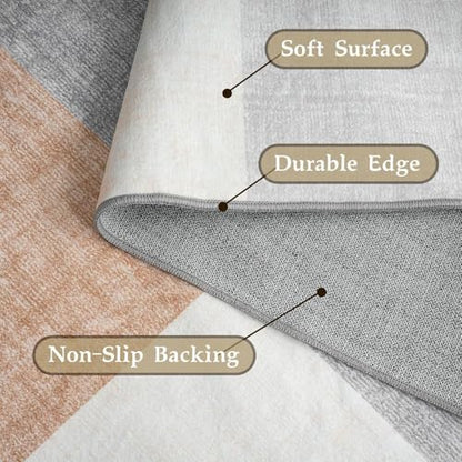 HOMFINE Washable Area Rug - Geometry Style Modern Rugs for Living Room, Bedroom, Machine Washable Rug Soft Non Slip Non Shedding Area Rug - Grey Brown, 10'x14' - color: Grey/Brown, size: 10' x 14' (Rectangular)