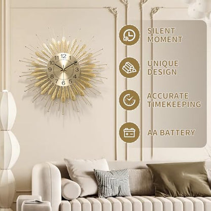 Large Wall Clock,27inch Gold Wall Clock Non-Ticking Mid Century Wall Clocks for Living Room Decor,Battery Operated Wall Clock for Bedroom&Living Room - size: 27inch-normal