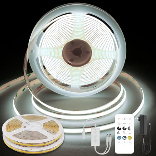 Pandery 24V COB LED Strip Lights Cool White 6000K 32.8FT(2 * 5M) | led Light Strip with Remote and app Control,8mm Wide Ra>90 Cuttable Strip Lights for Bedroom,Wardrobe,Cabinet - color: 6000K Cool White, size: 32.8FT