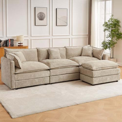 Modular Sectional Sofa, 112.2 Inch L Shaped Couch Set with Armrests, 3-Seater Comfy Cloud Couches for Living Room Apartment, Coffee - color: Coffee, size: 112'' - L Shape