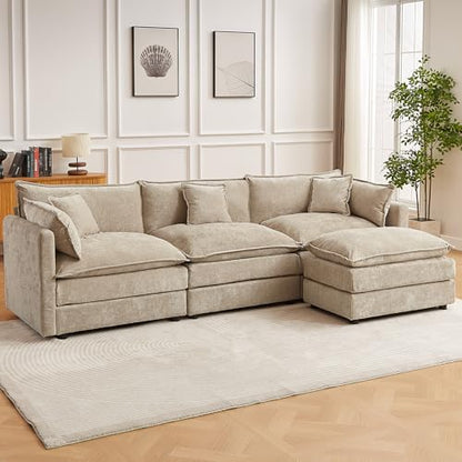 Modular Sectional Sofa, 112.2 Inch L Shaped Couch Set with Armrests, 3-Seater Comfy Cloud Couches for Living Room Apartment, Coffee - color: Coffee, size: 112'' - L Shape