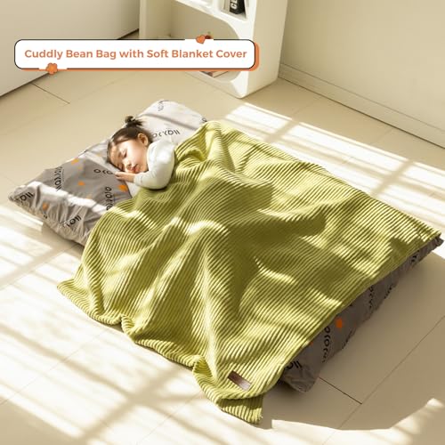 MAXYOYO 3 in 1 Kids Bean Bag Chair Bed, Convertible Chair Folds from Bean Bag to Lounger, Child Floor Sofa for Gaming, Reading, Floor Couch with High-Density Foam Filling | Convertible Chair Folds from Bean Bag to Lounger, Floor Couch with High-Density Fo