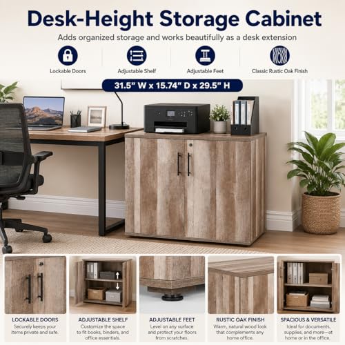 MMT Furniture Designs Ltd Office Storage Cabinet 2 Door Locking - File Cabinet Organiser Cupboard - Wooden Filing Cabinet 31.5" Long (Classic Oak) - color: Classic Oak