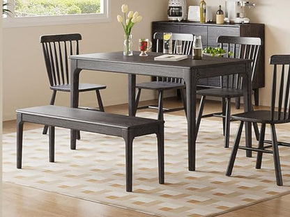 Dining Bench, Wood Bench Solid Oak Wooden Bench Indoor Dining Room Table Home Bedroom Bed End Restaurant Modern Hallway Furniture (Black, 47.2" W x 13.8" D x 17.7" H) - color: Black, size: 47.2" W x 13.8" D x 17.7" H