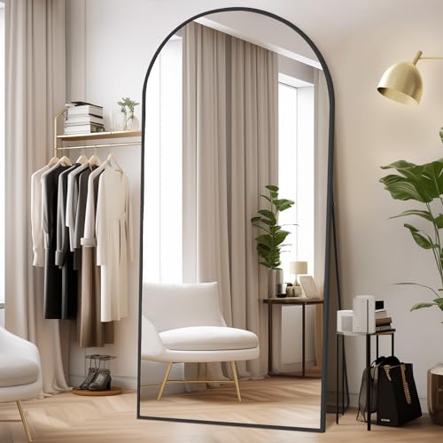 MELOMOIR 76"x34" Large Mirror Full Length, Arched Full Length Mirror with Stand, Large Floor Mirror Free Standing Mirror Full Length for Bedroom, Hanging Standing or Leaning Full Body Mirror, Black | HD Shatterproof Tempered Glass, Aluminum Alloy Frame, A