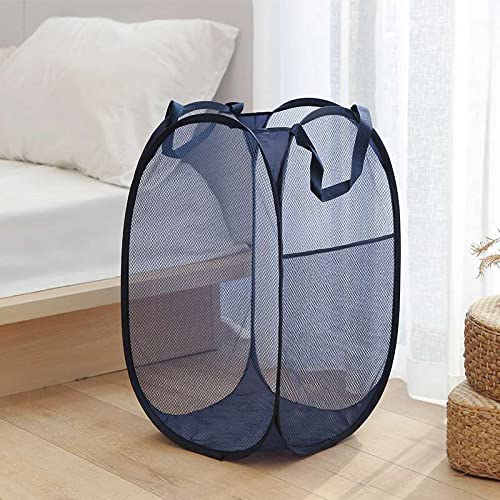 2 Laundry Baskets, pop-up Laundry Baskets, Foldable mesh Laundry Baskets (Each with 2 Reinforced Handles)…, Blue - color: 2 Black + Blue