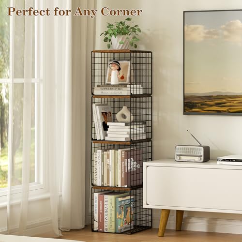 Dmevkic 2 Cube DIY Stackable Small Bookcase,Bookshelf for Small Spaces,Cube Storage Organizer for Living Room, Bedroom, Home Office,12.2" x 12.2" x 12.2"