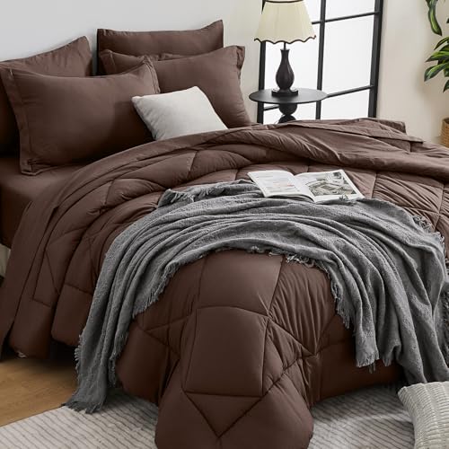 7-Piece King Comforter Set, Brown | Reversible, All-Season, Soft, 7 Piece Set, All-Season Reversible Bed in a Bag, Flat Sheet, Fitted Sheet, Pillowcases - color: Brown, size: King