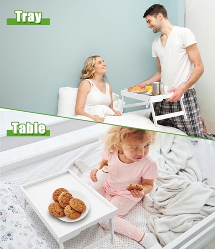Youpehom Bamboo Bed Tray Tables with Folding Legs, Medium, 4-Pack, White | Four bamboo bed trays with folding legs and handles for family meals, guests, reading, laptop use and everyday serving. - color: White-4 Pack, size: Medium