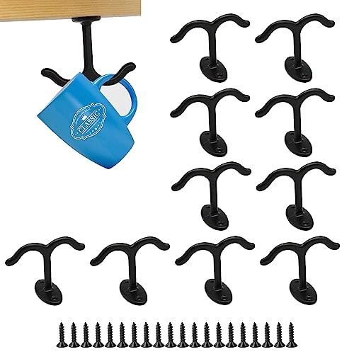 10 Pcs Zinc Alloy Ceiling Double Hook Cabinet Wardrobe Coat Towel Hat Hook Hooks Under Cabinet Shelf (Black) - color: Black