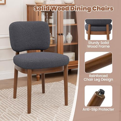 Wooden Dining Chairs Set of 2, Boucle Upholstered Kitchen Chairs with Solid Wood Legs, Mid Century Modern Dining Chairs, Farmhouse Side Chair with Hardwood Frame for Dining Room, Dark Gray - color: Grey, size: Set of 2