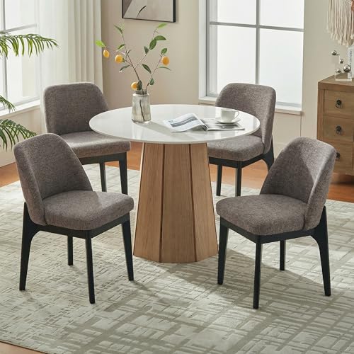 VKNOW Upholstered Wood Dining Chairs Set of 4 with Modern Fabric, Brown | Modern Dining Room Chairs with Wood Legs, Kitchen Chairs for Restaurant, Living Room, No Wobble - color: Brown-black Leg, size: 4 PCS