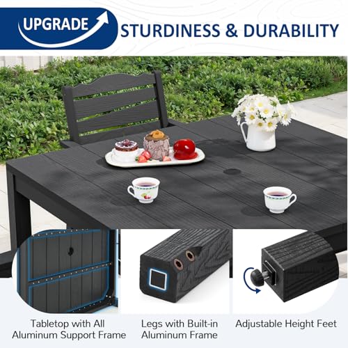 Outdoor Dining Table, Weatherproof 34" Square HIPS Patio Dining Table for 4, with 2" Umbrella Hole, Outdoor Table for Backyard Deck Poolside, Black - size: 34" table