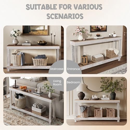 SMARTSTANDARD 60" Long Farmhouse Console Table, Solid Wood, Classic White | Console Sofa Table, Entryway Table for Hallway, Living Room, Entrance, 2 Tiers, Easy Assembly - color: Classic White, size: 60 Inch