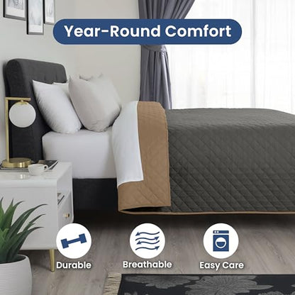 Martex Reversible Coverlet, Twin, Graphite/Khaki | Lightweight, Durable, Soft, Easy Care, Reversible - color: Graphite/Khaki, size: Twin