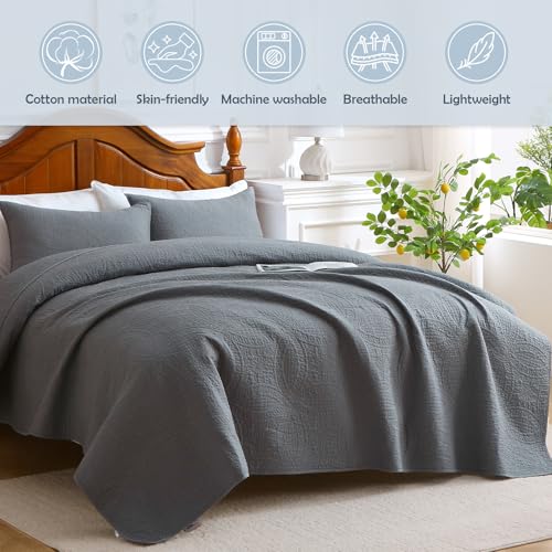 Gray 100% Cotton Twin Size Quilt Bedding Set, 3 Pieces Modern Style Coin Pattern Bedspread, Soft Bed 100% Cotton Batting Coverlet, All-Season Quilted Comforter Bed Cover, 1 Bedspread, 2 Pillowcases - color: Gray, size: Twin
