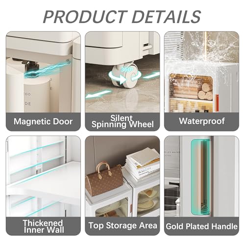 Tall Narrow Storage Cabinet with Movable Wheels, Adjustable Shelves & Magnetic Doors – Foldable Slim Plastic Organizer for Bathroom, Kitchen, Laundry, Ideal for Small Spaces(4-Tier,White) - size: 11.2"D x 9.6"W x 65.4"H
