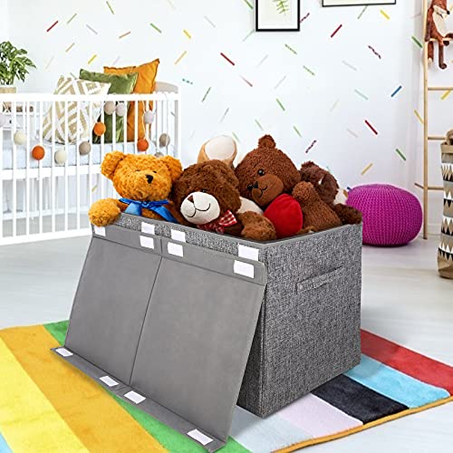 2 Pack Large Toy Box Storage with Lid, Collapsible Sturdy Toy Chest Storage | Toy Chest with Rivets Handles for Kids, Boys, Girls, Nursery, Playroom, Living Room, Bedroom, 25"x 13" x 16" (Linen Gray) - color: 2 Pack Large Grey
