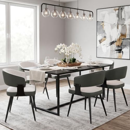 Dining Chairs Set of 6, Modern Woven Fabric Kitchen Chairs | Woven Fabric Upholstery, Curved Back, Metal Legs, Dining Room, Kitchen, Breakfast Nook, Restaurant, Cafe, Beige Woven - color: Beige Woven, size: Set of 6