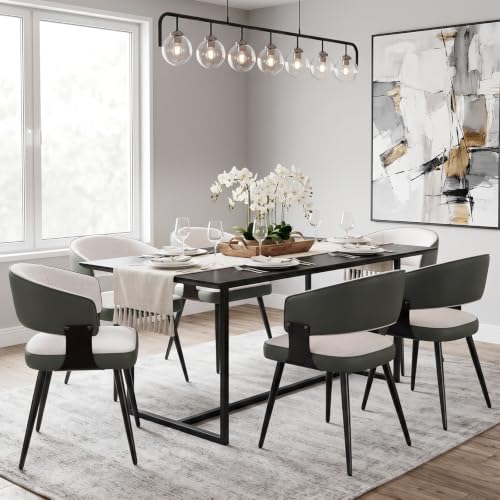 Dining Chairs Set of 6, Modern Woven Fabric Kitchen Chairs | Woven Fabric Upholstery, Curved Back, Metal Legs, Dining Room, Kitchen, Breakfast Nook, Restaurant, Cafe, Beige Woven - color: Beige Woven, size: Set of 6