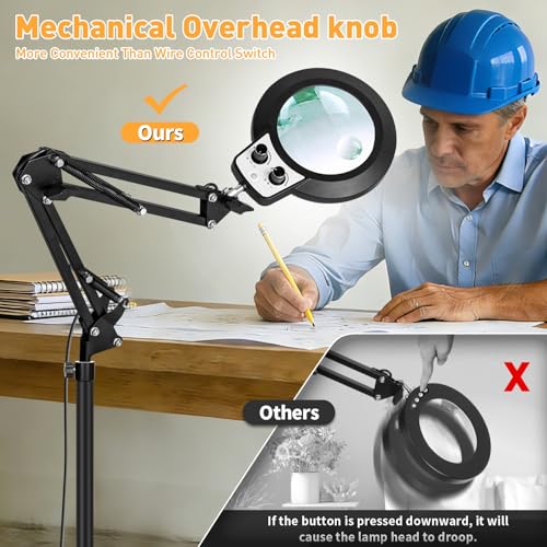 TNNOP 4In1 Floor Magnifying Lamp with Light, 12X 30X Glass Magnifier Black | Height Adjustable, Infinite Dimmable Lighting, Hands Free Magnifier For Hobby, Reading,Jewelry Making & Close Work - color: Black, size: 12x 30x
