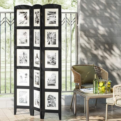 SZQINJI 3 Panel Photo Room Divider Screen, Black | Divider for Room Separation, for 8x10 Picture Frame Without Mat, for 5x7 Photo With Mat, Foldable, Mother Day's Gift - color: Black