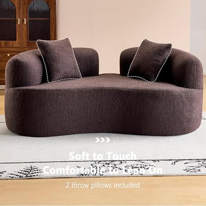 66.93 Inch Curved Loveseat Sofa with High - Density Foam Cushion, Full Compression Modular 2-Seater Couch, No Assembly Required, for Small Spaces & Living Room, Dark Brown - color: Dark Brown, size: 66.93 inches Mini Version