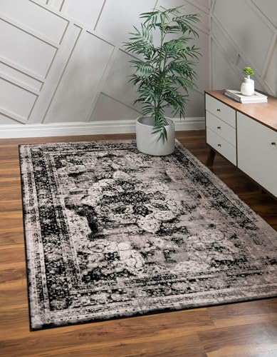 Rugs.com - Monte Carlo Collection Rug – 2' x 3' 1 Black Stain-Resistant Rug – Traditional Medallion for Entryway, Kitchen, and Bathroom - color: Black, size: 2'2" x 3' (Rectangular)