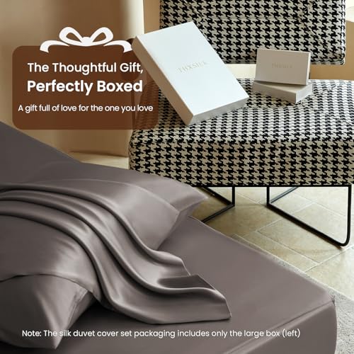 THXSILK Luxury King Silk Duvet Cover Set 3 Pieces, Extra Soft, Breathable & Cooling Bedding Set, Machine Washable & Durable, 1 Duvet Cover & 2 Pillowcases with Zipper Closure(Charcoal) - color: Charcoal, size: King (3 pcs)