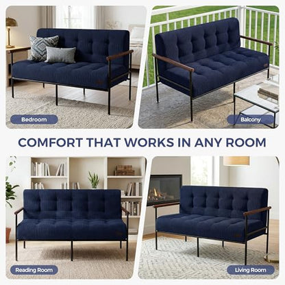 MAXYOYO Loveseat Sofa Chair, Love Seat, Sturdy Metal Frame, Wood Armrests | Button-Tufted Upholstery, Cozy Two-Person Seating for Modern Small Couches in Living Rooms, Bedrooms or Offices, Navy - color: Navy