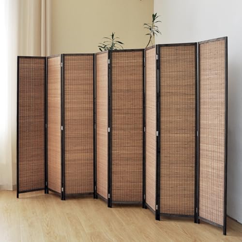 8 Panel Bamboo Room Divider Screen,5.6 FT Tall Bamboo Divider Folding Panel Screen,Freestanding Panel Divider for Room Seperation,Brown - color: Brown, size: 8 Panel