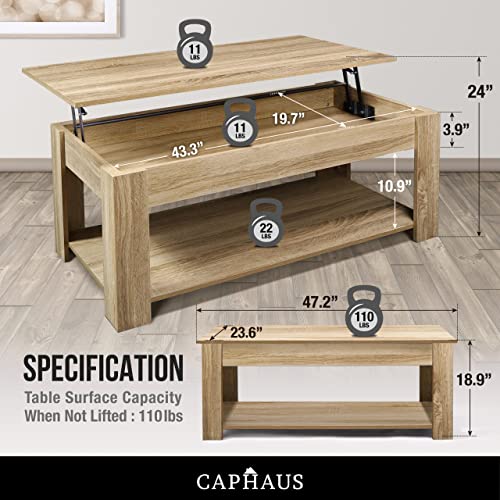 CAPHAUS 47' Natural Oak Lift Top Coffee Table with Storage, 110 lbs Capacity, 11 lbs Lifted - color: Natural Oak, size: 47"