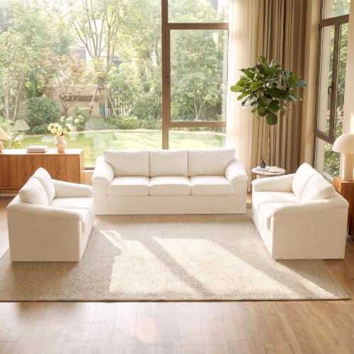 Oversized Boneless Couch Sets, Modern 3 Seater Sofa with 2 Loveseat Sofas, Floor Cloud Couch Sets with Extra Comfy Soft Deep Seats for Living Room, Apartment, No Assemby, Set of 3, Beige - color: Beige, size: 2+2+3 Seater Sofa