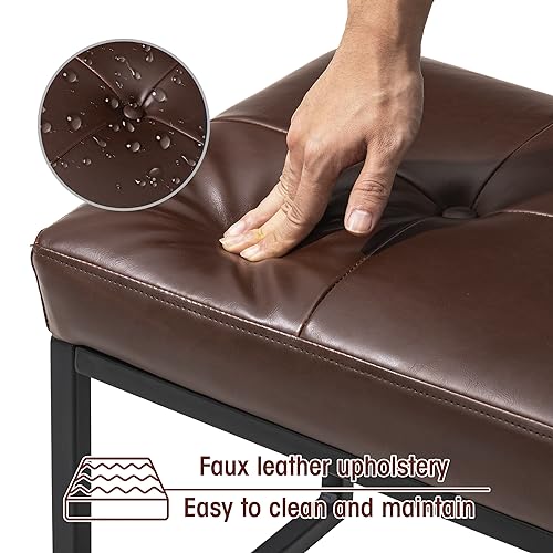 Glitzhome Ottoman Bench, Modern PU Leather Vanity Stools Chairs with Metal Frame, Makeup Stool Padded Foot Rest Stool for Living Room Vanity, Entryway, Bathroom, Brown - color: Brown
