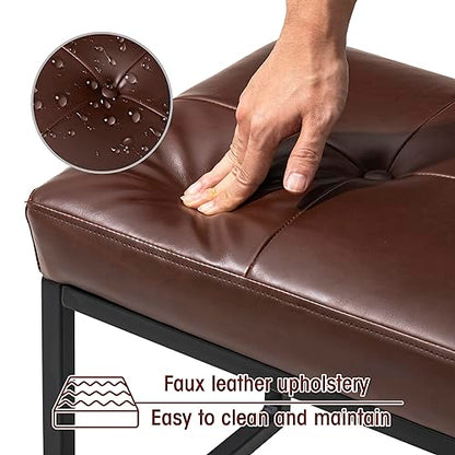 Glitzhome Ottoman Bench, Modern PU Leather Vanity Stools Chairs with Metal Frame, Makeup Stool Padded Foot Rest Stool for Living Room Vanity, Entryway, Bathroom, Brown - color: Brown