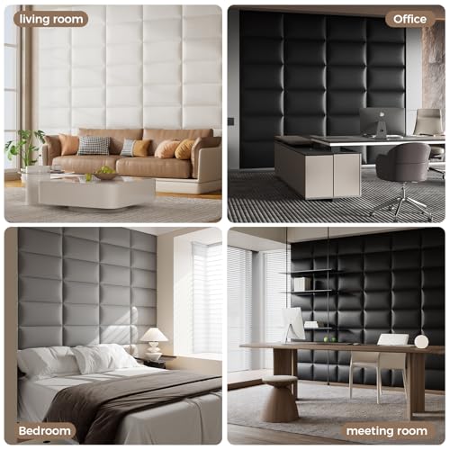 Gray Stick-On Wall Mounted Headboard - 6-Piece Modular Padded Bed Backboard for Queen and King Size Beds, 24 x 12 Inches Each, Easy-to-Install Sound-Proofing Upholstered Bed Headboard - color: Leather-dark Gray
