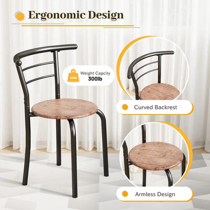 Shahoo 3-Piece Dining Table Set for 2, Kitchen Breakfast Nook Set | 2 Chairs & Round Tabletop, Space Saving Wooden Furniture Metal Frame and Built-in Wine Rack, Rustic Brown - color: Rustic Brown