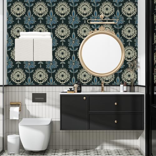 BOKEBEVE Extra Long Green Leaf Wallpaper Stick and Peel Boho 17.5 x 393.5In | Floral Contact Paper Vintage Wallpapers Symmetrical Style Modern Renter Friendly for Accent Wall Cabinet Removable - color: Dark Green, size: 17.5" x 787"