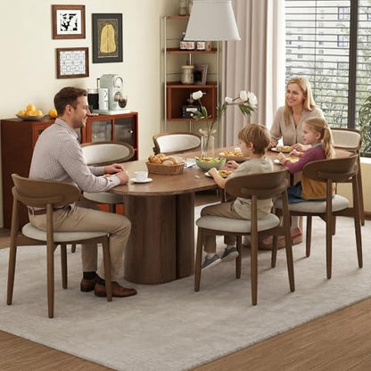 Dining Chairs Set of 6, Upholstered Dining Room Chairs with Solid Wood Legs | Mid Century Modern Dining Chairs, Fabric Kitchen Chairs with Ergonomic Curved Backrest for Dining Room, Vanity, Beige - color: Beige, size: Set of 6