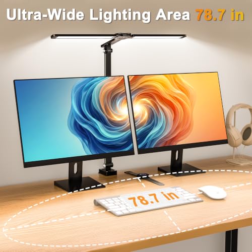 LED Desk Lamp for Office Home, Architect Desk Light with Clamp, Black | Height Adjustable Eye Caring Stepless Dimming Desk Lamp for Reading, Study, Workbench, 50 Lighting Models