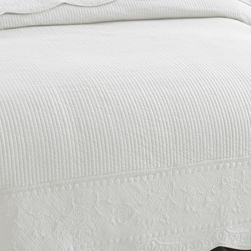 MarCielo 100% Cotton Quilt Set - 3-Piece Embroidered Farmhouse Bedspread & Shams, All-Season Breathable Bedding(TG Bright White,Queen) - color: Tg Bright White, size: Queen (98" x 90")