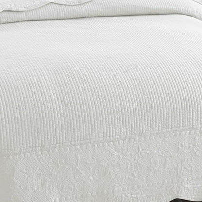 MarCielo 100% Cotton Quilt Set - 3-Piece Embroidered Farmhouse Bedspread & Shams, All-Season Breathable Bedding(TG Bright White,Queen) - color: Tg Bright White, size: Queen (98" x 90")